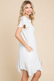 Short Sleeve Ruffled Asymmetric Hem Dress