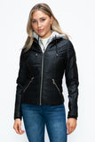 Faux Layered Double-Zipper Jacket with Fuzzy Hood