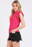 Texture Mock Neck Ruffle Cap Sleeve Blouse