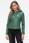 Faux Leather zip-up Drawstring Hooded Jacket