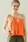 One Shoulder Bow Tie Strap Satin Silk Top