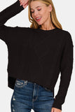 Cropped High Low Cable Sweater with Side Slits