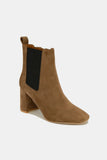 Faux Suede Block Heel Chelsea Boots with Elastic Side Panel