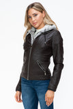 Faux Layered Double-Zipper Jacket with Fuzzy Hood