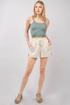 Drawstring Elastic Waist Linen Shorts