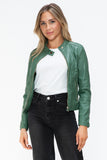 Faux Leather zip-up Drawstring Hooded Jacket