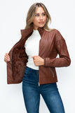 Faux Layered Double-Zipper Jacket with Fuzzy Hood