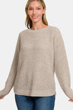 High Low Long Sleeve Waffle Sweater