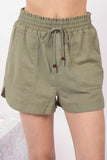 Drawstring Elastic Waist Linen Shorts