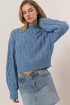 Cable-Knit Mock Neck Dropped Shoulder Sweater