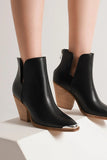 Pointed Metal-Tip Toe Block Heel Ankle Boots