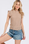 Texture Mock Neck Ruffle Cap Sleeve Blouse