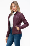 Faux Layered Double-Zipper Jacket with Fuzzy Hood