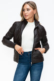 Faux Layered Double-Zipper Jacket with Fuzzy Hood