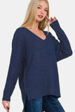 High-Low Center Seam V-Neck Sweater