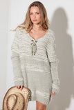 Thinkable Mixed-Stitch Front Tie Sweater Dress