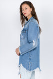 Distressed Frayed Hem Denim Jacket