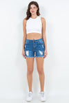 Distressed Frayed Denim High Waist Shorts