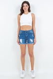 Distressed Frayed Denim High Waist Shorts