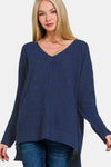 High-Low Center Seam V-Neck Sweater