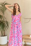 Abstract Floral V-Neck Maxi Dress