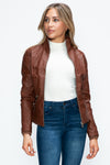 Faux Layered Double-Zipper Jacket with Fuzzy Hood