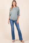 Striped Boat Neck Dolman Sleeve Top