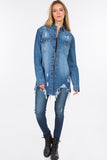 Distressed Frayed Hem Denim Jacket