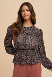 Abstract Print Balloon Sleeve Peplum Blouse