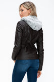 Faux Layered Double-Zipper Jacket with Fuzzy Hood