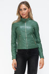 Faux Leather zip-up Drawstring Hooded Jacket