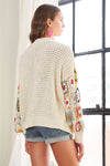 Full Size Contrast Crochet Open Front Long Sleeve Cardigan