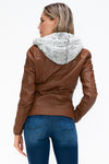 Faux Layered Double-Zipper Jacket with Fuzzy Hood