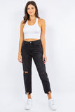 Distressed Cropped Straight High Waist Jeans