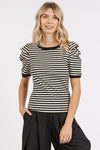 Striped Round Neck Puff Sleeve T-Shirt