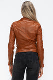 Faux Leather Zip Up Drawstring Hooded Jacket