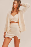 Three Pieces Sweater Set with Crop Cami, Mini Skirt, Cardigan