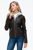 Faux Layered Double-Zipper Jacket with Fuzzy Hood