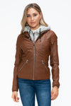 Faux Layered Double-Zipper Jacket with Fuzzy Hood