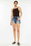 High Waist Raw Hem Denim Shorts