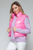 Zip Up Turtleneck Shiny Quilted Vest