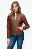 Faux Layered Double-Zipper Jacket with Fuzzy Hood