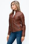 Faux Layered Double-Zipper Jacket with Fuzzy Hood