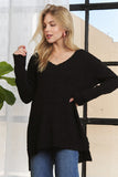 High-Low Side Slit V-Neck Sweater