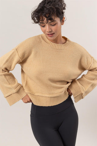 Round Neck Dropped Shoulder Ribbed Sweater