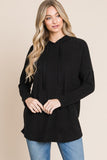 Contrast Drawstring Drop Shoulder Knit Hoodie