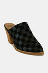 Woven Checkerboard Block Heel Mule Shoes