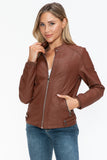 Faux Leather Biker Jacket with Side Zip Pockets