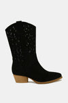 Faux Suede Laser Cut Detail Block Heel Boots