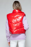 Zip Up Turtleneck Shiny Quilted Vest